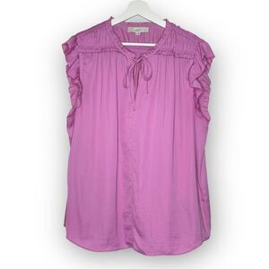 LOFT Loft Ann Taylor Ruffle No Sleeve Blouse Tie Front Pink Women’s Size XL